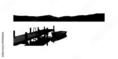 Black silhouette of boat dock on water vector