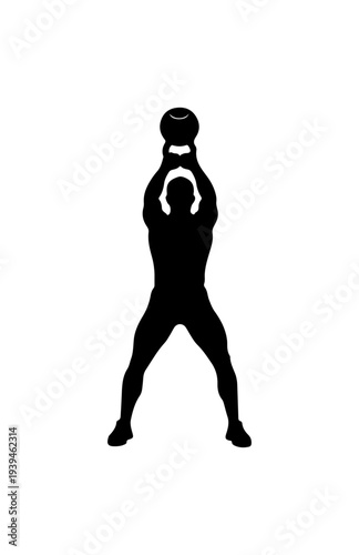 Vector silhouette of woman exercising with kettlebell