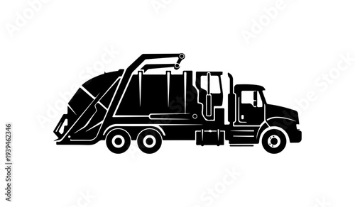 Vector garbage truck icon, black and white