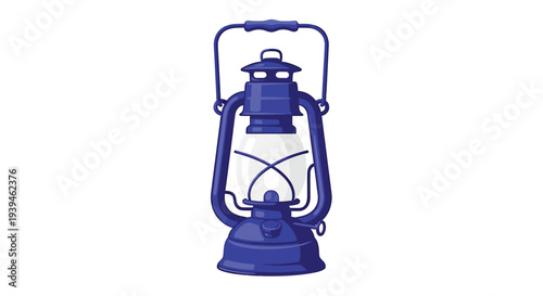 Vintage blue lantern with clear glass panel and handle