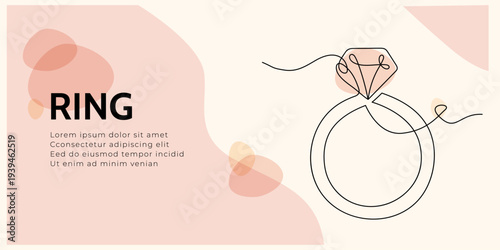 Vertical banner with Wedding rings drawn by hand with a single line. A romantic, light illustration in doodle style.