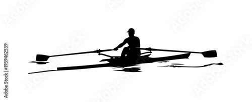 Vector silhouette of a person rowing a boat