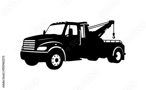 Black silhouette of a tow truck vector