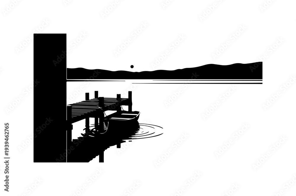 Obraz premium Vector silhouette of a dock on a lake
