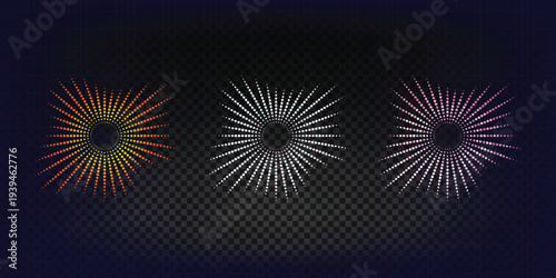 Three Abstract Starburst Rays Bursting Outward on Dark Grid Background