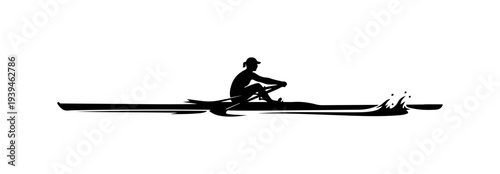 Vector silhouette of a person rowing a boat