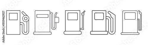 Gas Station Fuel Pump Icon Set – Petrol, Gasoline Nozzle, Energy Industry Vector Symbols
