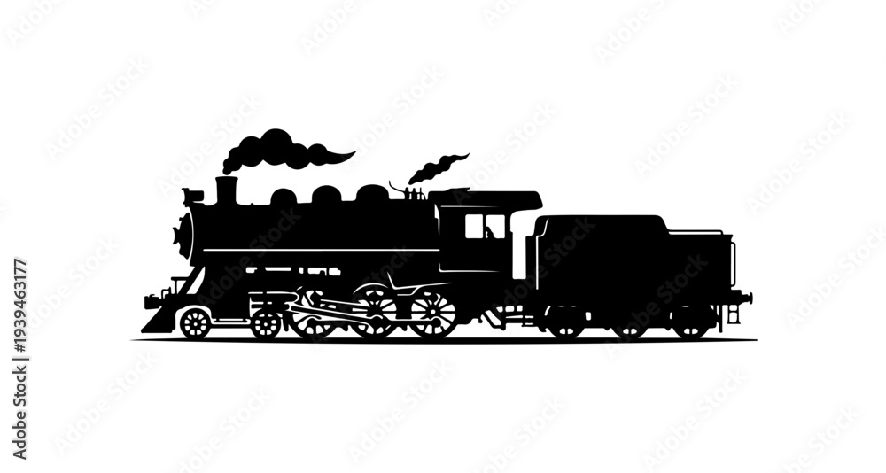 Obraz premium Black silhouette steam locomotive vector