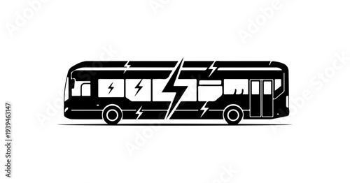 Vector electric bus icon with lightning bolts
