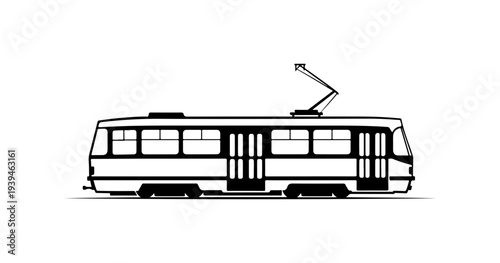 Vector illustration of a black and white tram
