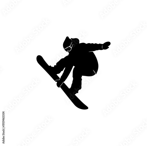 Black silhouette of snowboarder in mid-air vector