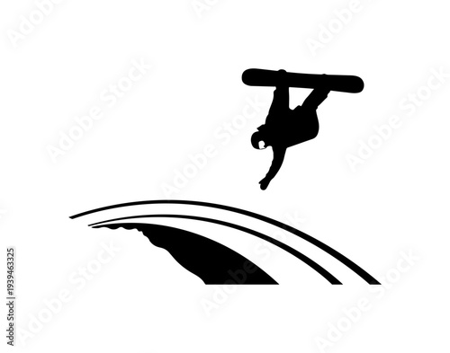 Black silhouette of skateboarder performing trick vector