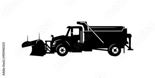 Black silhouette of a snowplow truck vector