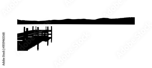 Vector silhouette of a pier on a lake