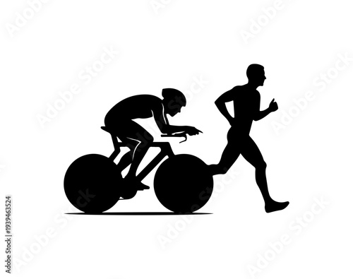 Silhouette of cyclist and runner vector icons
