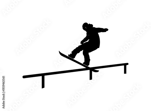 Vector silhouette of snowboarder on rail