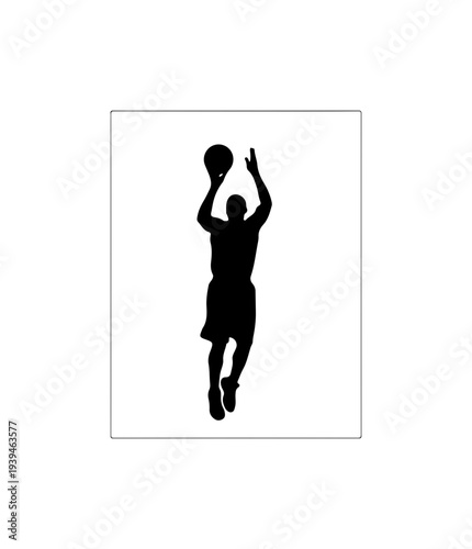 Vector silhouette of basketball player jumping to dunk ball