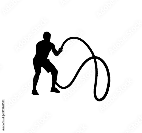 Vector silhouette of man exercising with battle rope