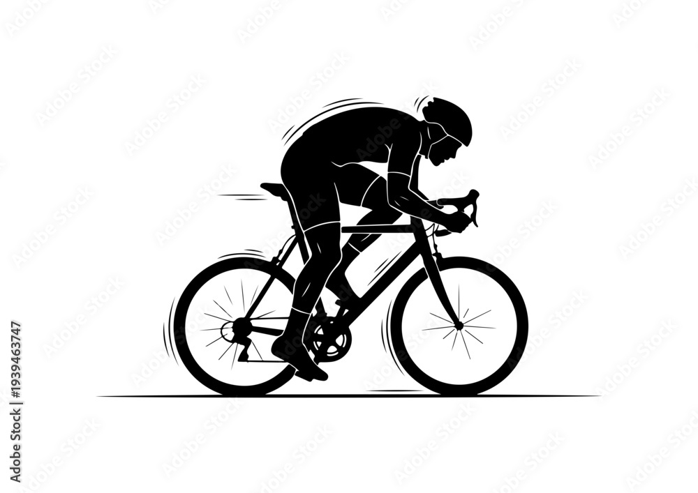 Naklejka premium Vector illustration of cyclist riding bicycle in black silhouette