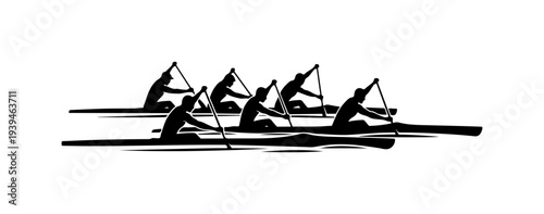 Vector rowing team icon, rowing boat silhouette, crew team sport