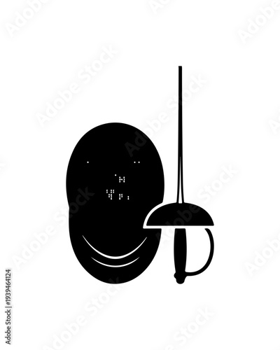 Vector illustration of fencing sword and mask
