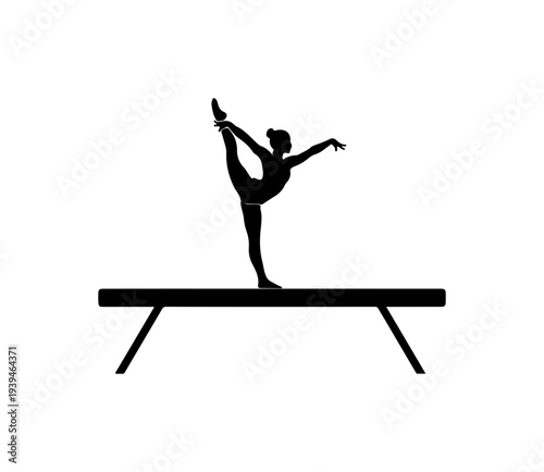 Black silhouette of a gymnast on balance beam vector