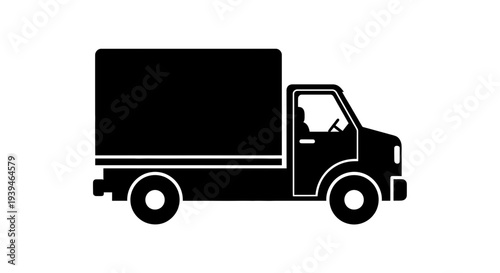 Black truck icon representing transportation and logistics, vector illustration