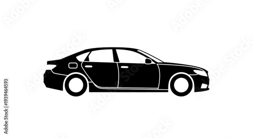 Sleek black vector sedan illustration, modern automobile graphic for transport and travel designs
