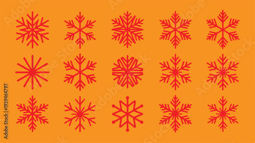 Collection of various red snowflake icons for winter holidays, Christmas designs, and seasonal celebrations