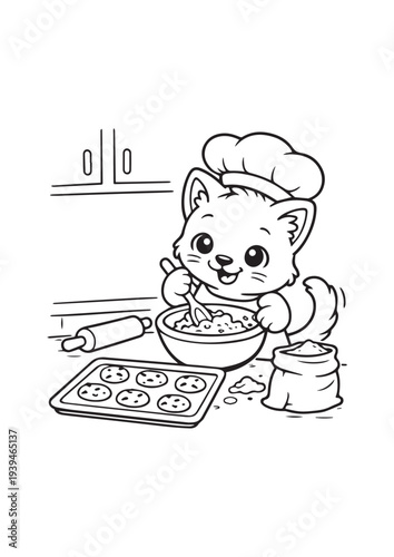 Cute Hamster Cooking Soup in Kitchen – Kids Coloring Page Line Art