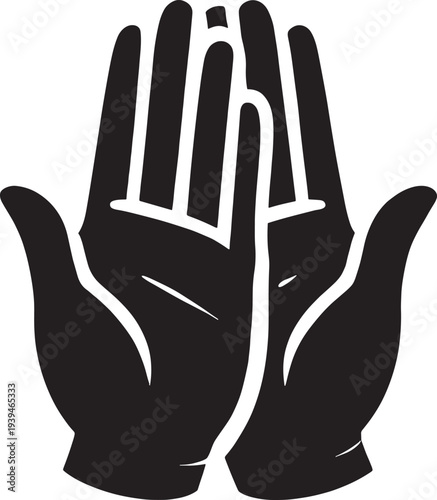 Black White Hand Gesture Symbolizing Prayer Zen Spiritual Vector Illustration Design