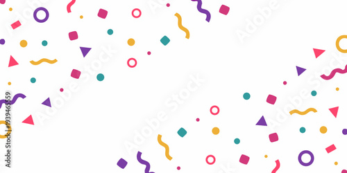 Colorful confetti scattered across a clean white background