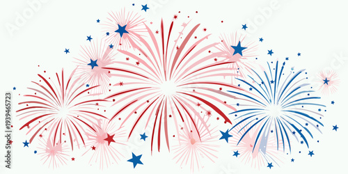 Festive fireworks display with red white and blue starbursts in the sky