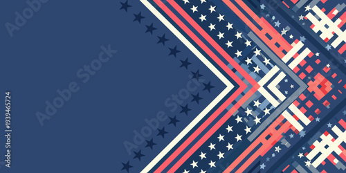 Abstract patriotic design featuring stars and stripes in red white and blue