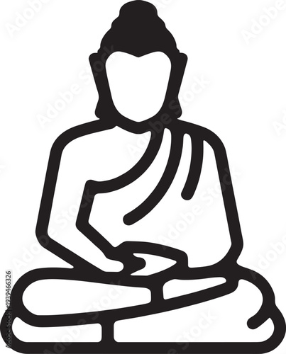 Black Silhouette Buddha Statue Traditional Meditation Zen Spiritual Vector Illustration Design