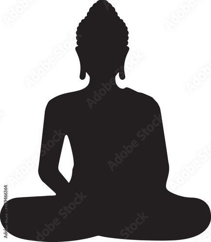 Black Silhouette Buddha Statue Sitting Meditation Zen Spiritual Vector Illustration Design