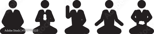 Black Stick Figures Various Sitting Positions Zen Spiritual Vector Illustration Design