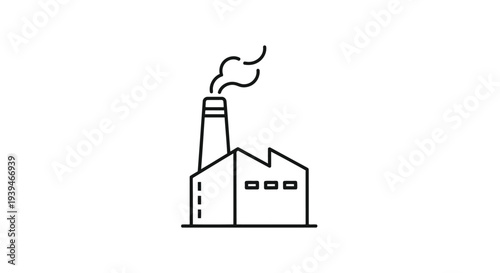 Minimalist factory building icon with smoking chimney flat vector isolated on white background