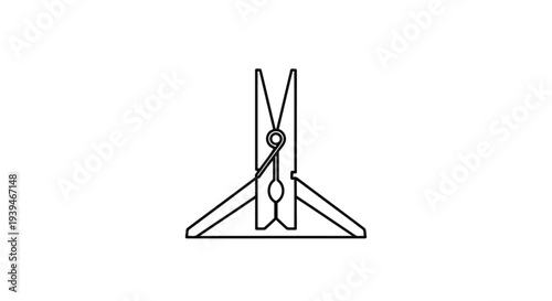 Minimalist black line drawing of clothespin isolated on white background