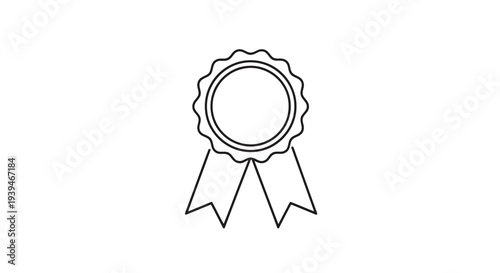 Minimalist black line drawing of a rosette award ribbon symbol icon isolated on white background