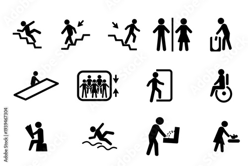 public facilities icon set minimalist black pictogram vector