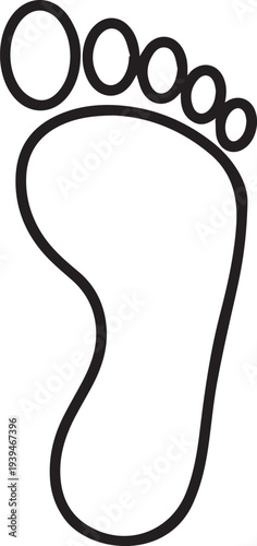 Simple black outline drawing of a human footprint is isolated against a white background.