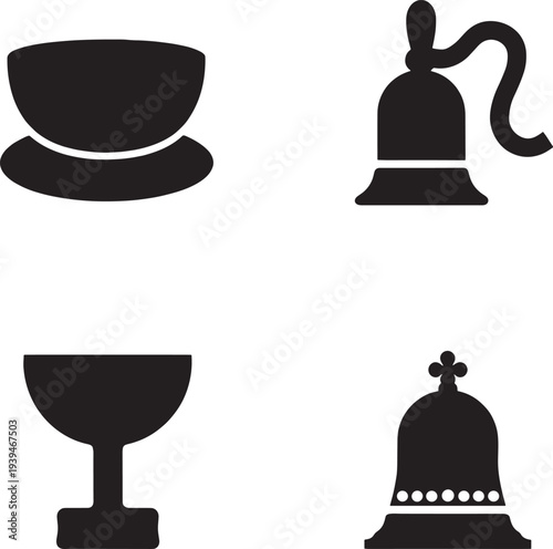 Set Black Silhouette Including Teacup Wine Zen Spiritual Vector Illustration Design