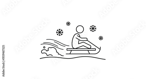 Man riding snowmobile in winter landscape flat illustration isolated on white background