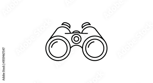 Minimalist black line drawing of binoculars icon symbol isolated on white background