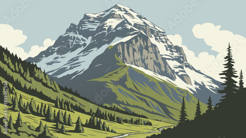 mountain landscape with mountains and snow