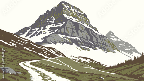 Snowy Mountain Peaks under Bright Sky