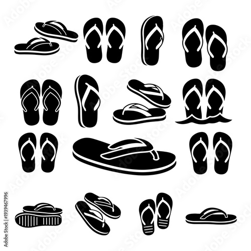 Universal Summer Footwear and Casual Slippers Design Silhouette Set
