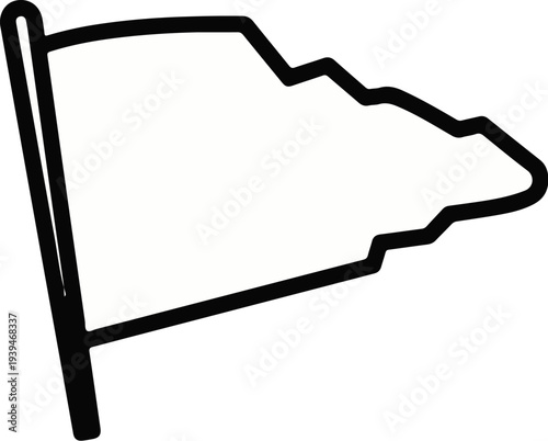 Simple outline drawing of a flag with a jagged edge on a pole