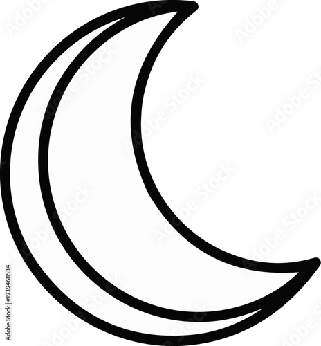 Stylized black crescent moon outline on a white background